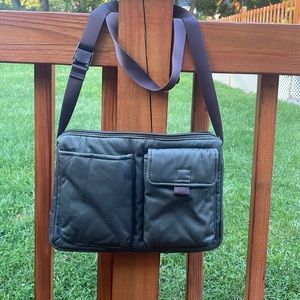 Vera Bradley Army Green crossbody bag with brown strap